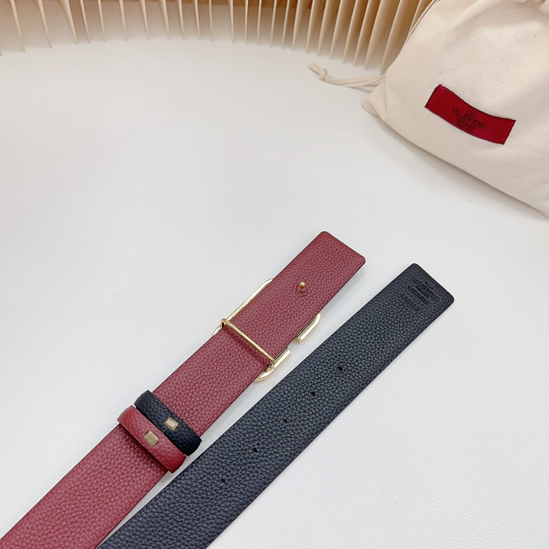 Vlogo Wine Gold Buckle Belt 40mm Wine Black Leather - 30