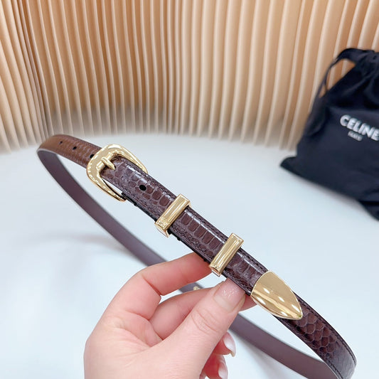 Small Western Belt 18mm Brown Snake Embossed Calfskin Light Gold Hardware - 30