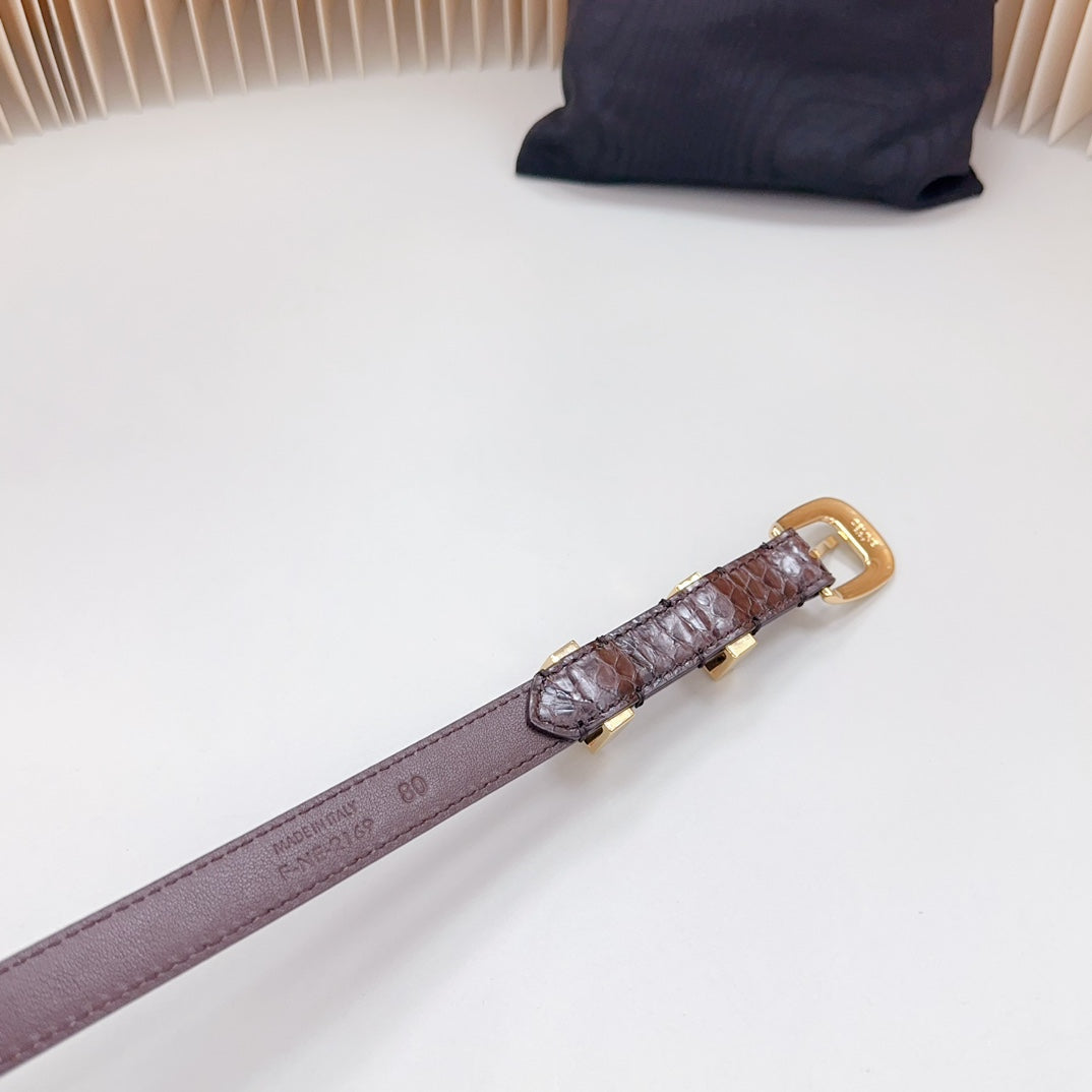Small Western Belt 18mm Brown Snake Embossed Calfskin Light Gold Hardware - 30