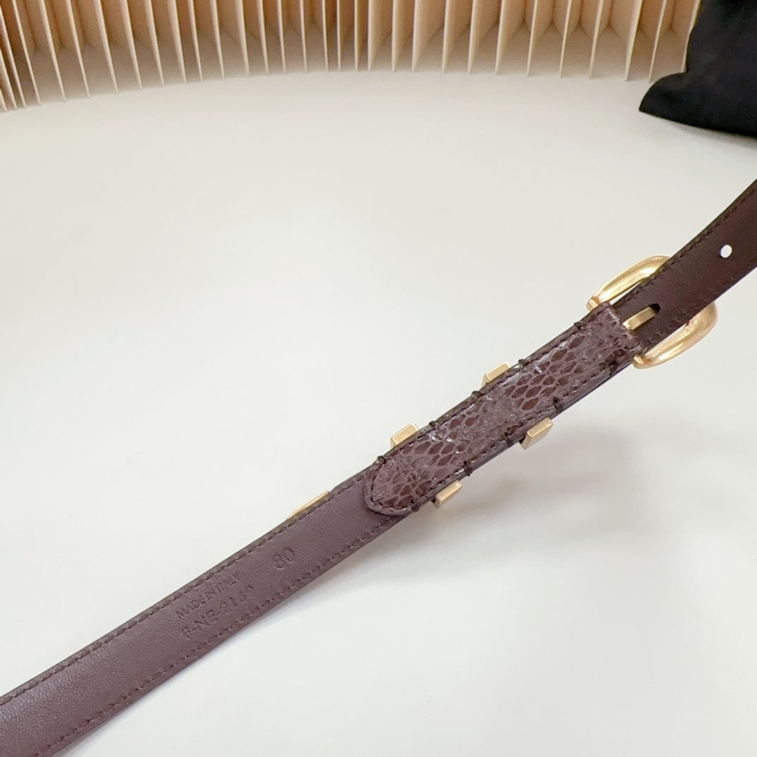 Small Western Belt 18mm Brown Snake Embossed Calfskin Ghw - 30