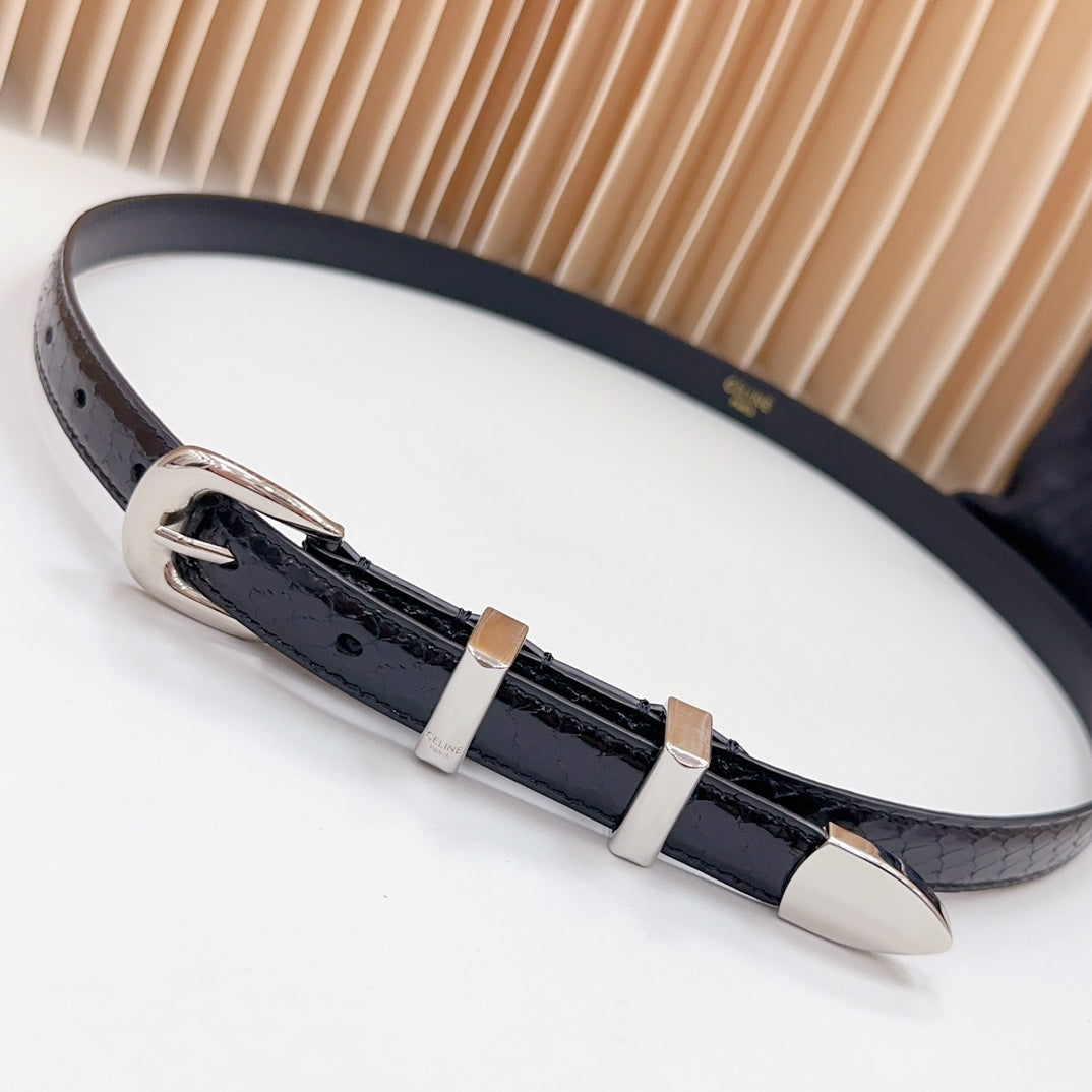 Small Western Belt 18mm Black Patent Embossed Calfskin Shw - 30