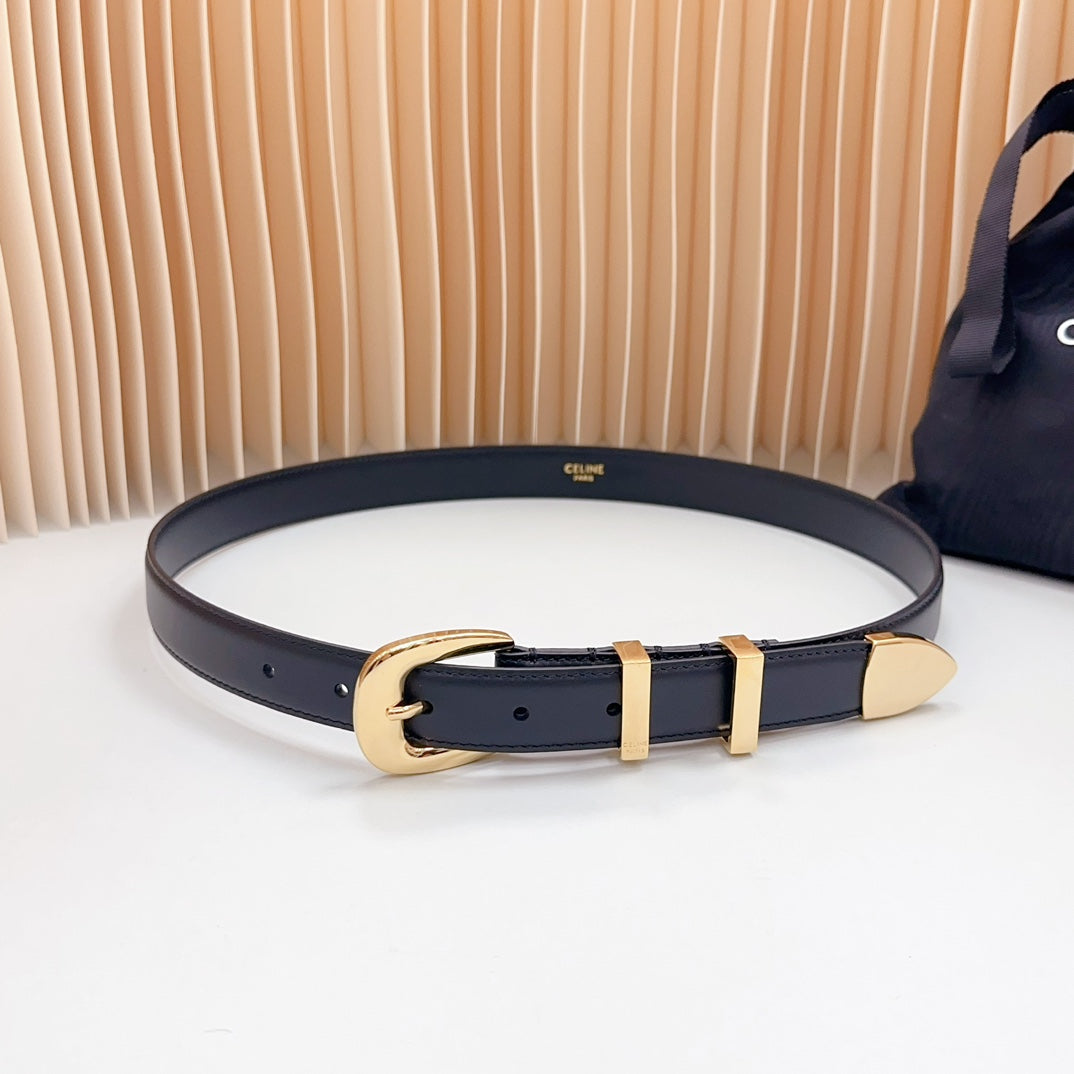 Medium Western Belt 25mm Black Calfskin Gold Loop Ghw - 30