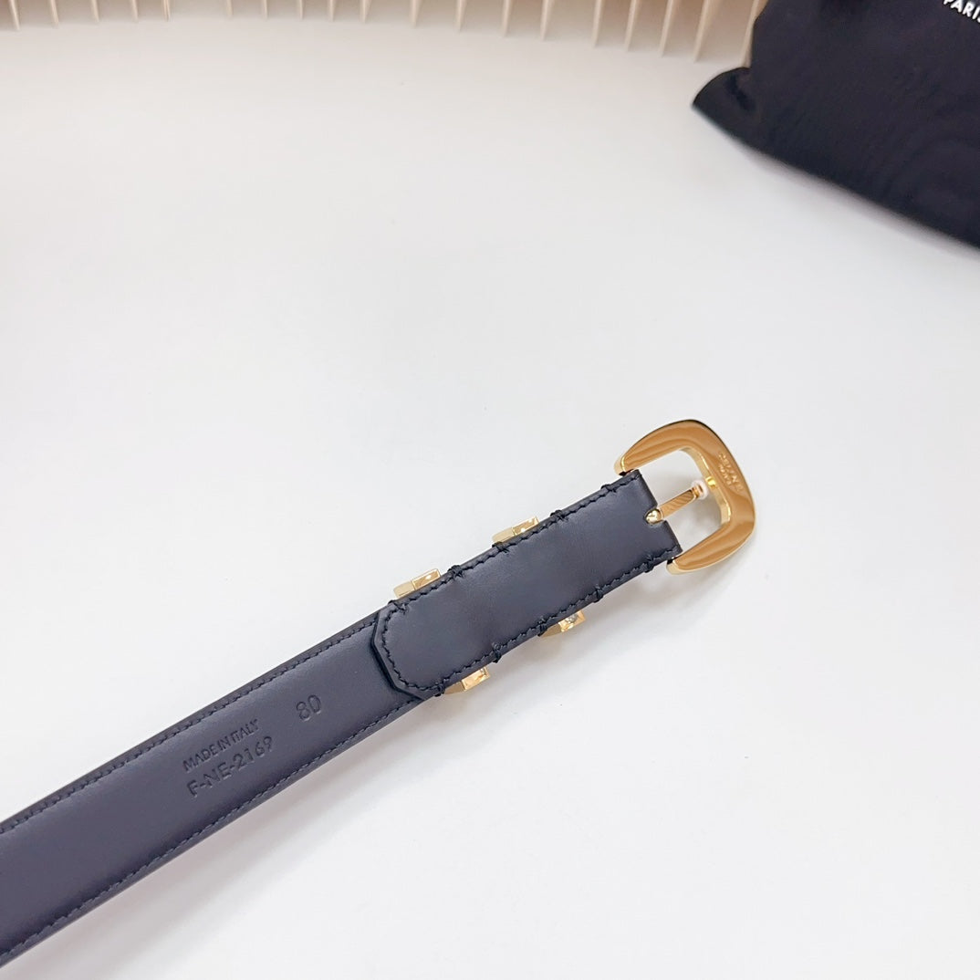 Medium Western Belt 25mm Black Calfskin Gold Loop Ghw - 30