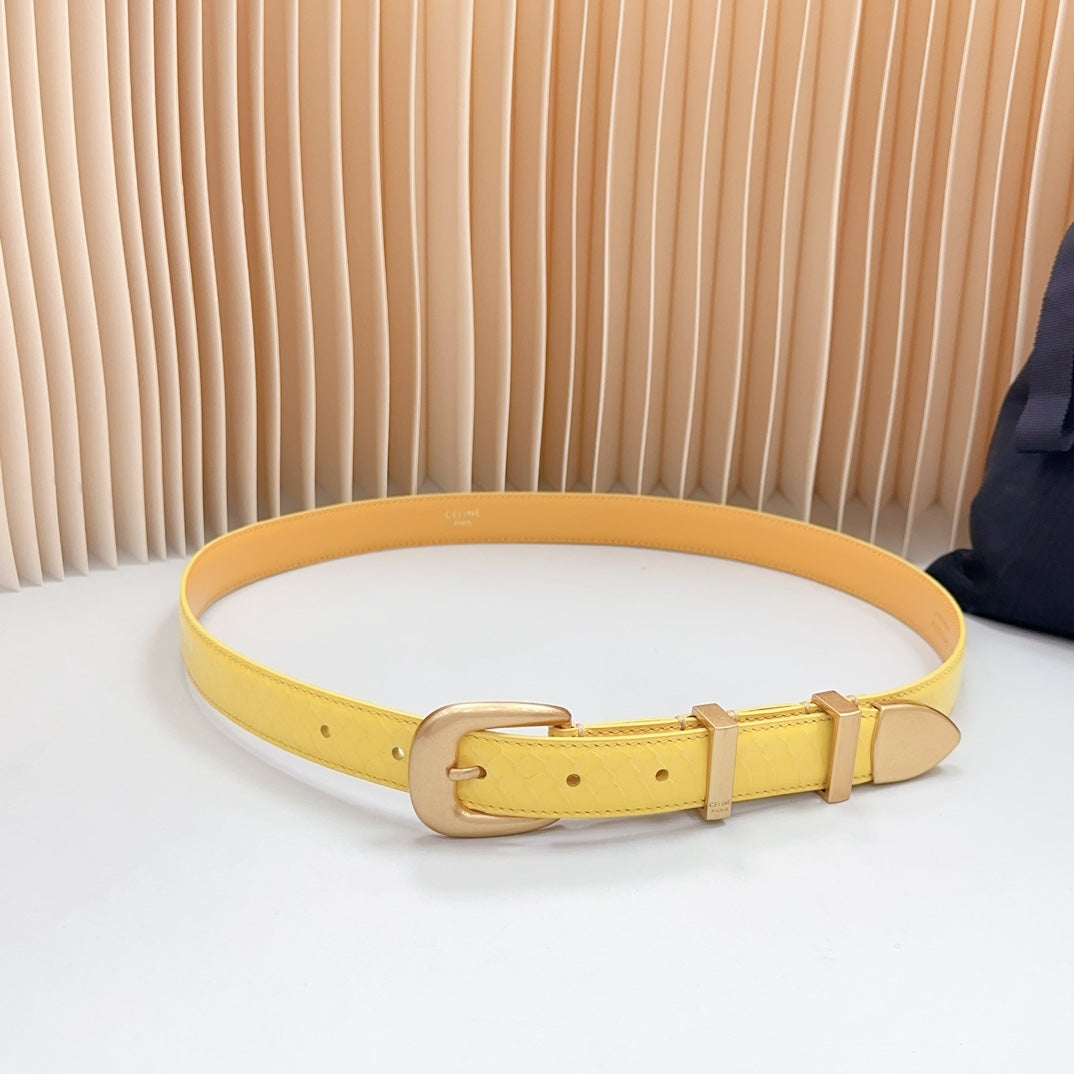 Medium Western Belt 25mm Yellow Calfskin Gold Loop Ghw - 30