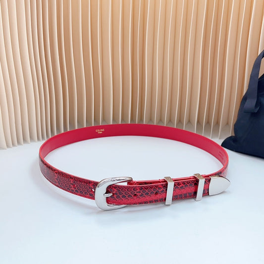 Medium Western Belt 25mm Red Black Snake Embossed Calfskin Silver Loop Shw - 30
