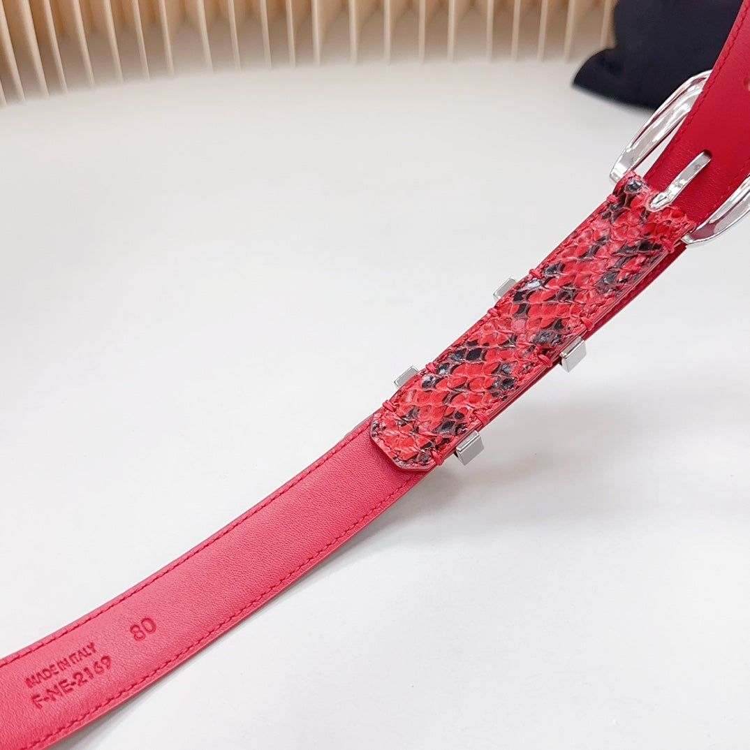 Medium Western Belt 25mm Red Black Snake Embossed Calfskin Silver Loop Shw - 30
