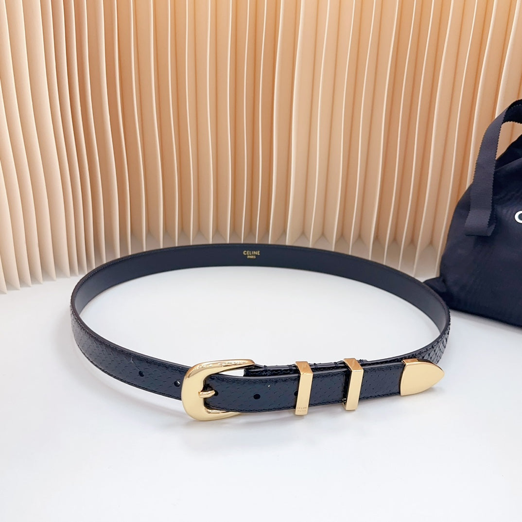 Medium Western Belt 25mm Black Snake Embossed Calfskin Ghw - 30