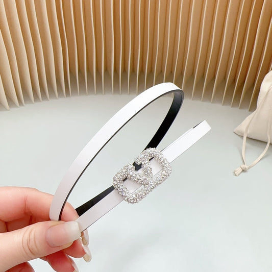 VL Belt 8mm Buckle Silver Diamond Leather White Black - 30
