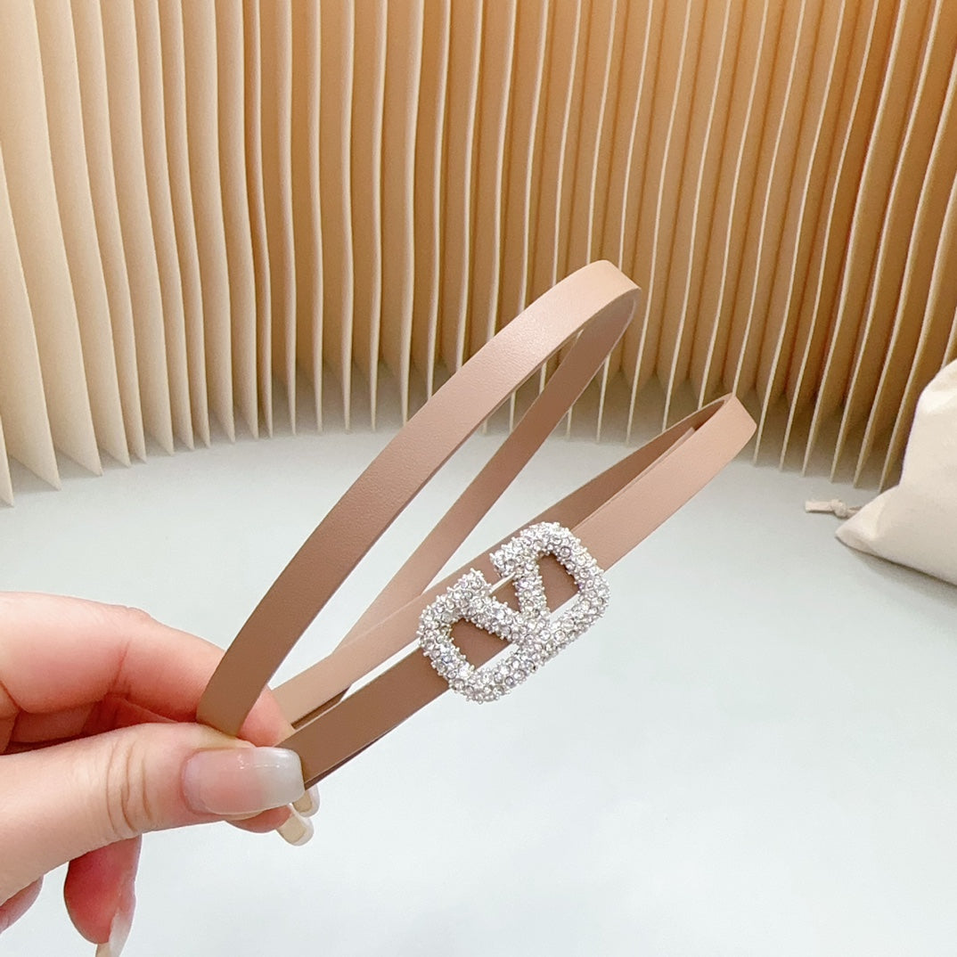 VL Belt 8mm Buckle Silver Diamond Leather Beige - 30