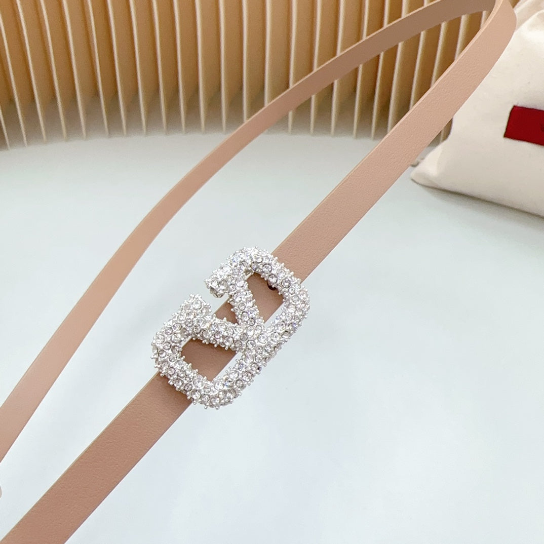 VL Belt 8mm Buckle Silver Diamond Leather Beige - 30