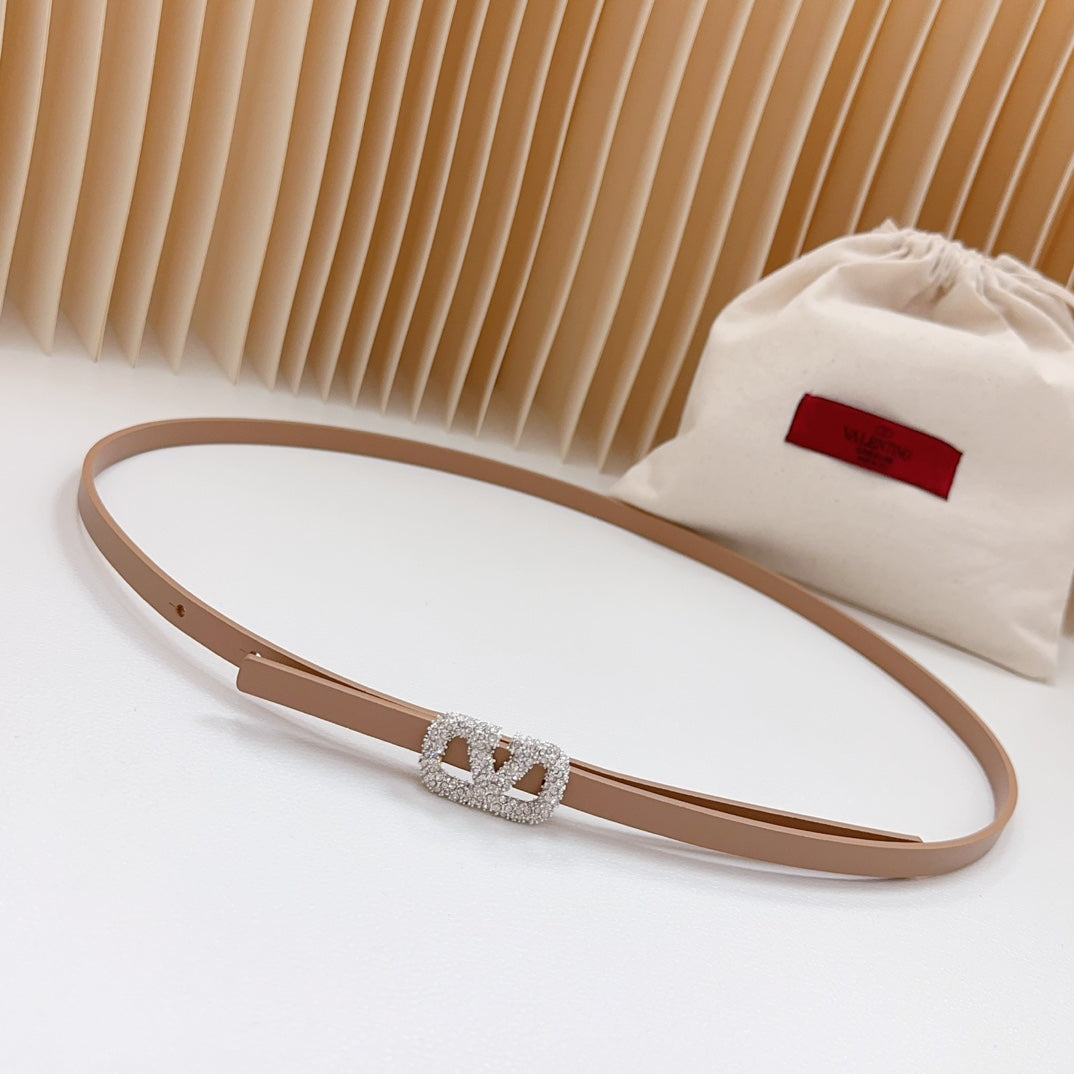 VL Belt 8mm Buckle Silver Diamond Leather Beige - 30