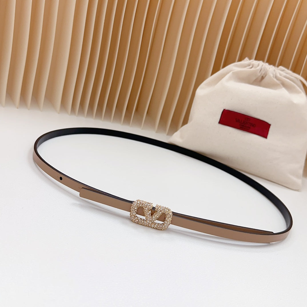 VL Belt 8mm Buckle Gold Diamond Leather Beige Black - 30