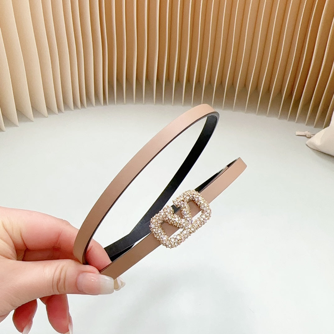 VL Belt 8mm Buckle Gold Diamond Leather Beige Black - 30