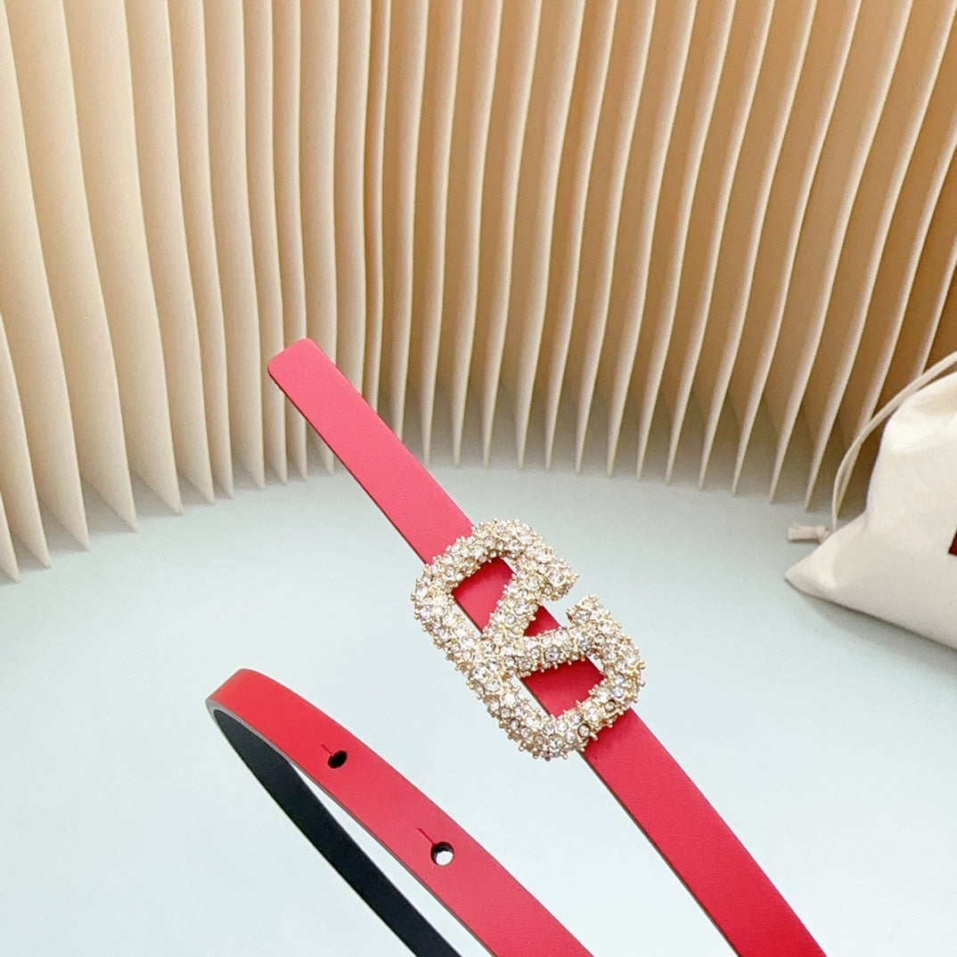 VL Belt 8mm Buckle Gold Diamond Leather Red Black - 30