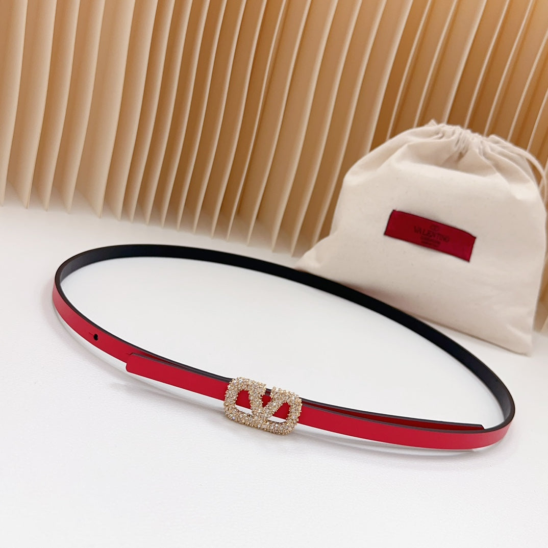 VL Belt 8mm Buckle Gold Diamond Leather Red Black - 30