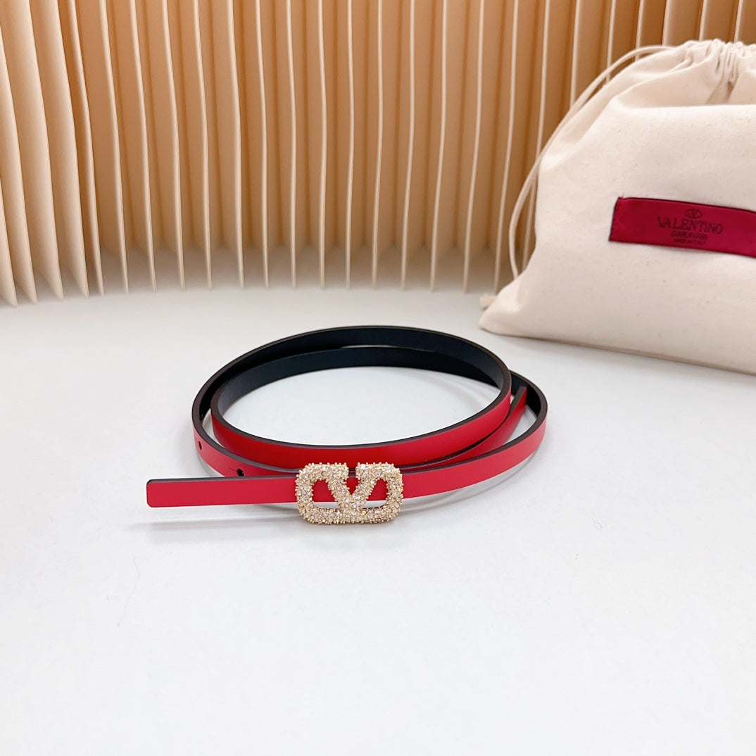 VL Belt 8mm Buckle Gold Diamond Leather Red Black - 30