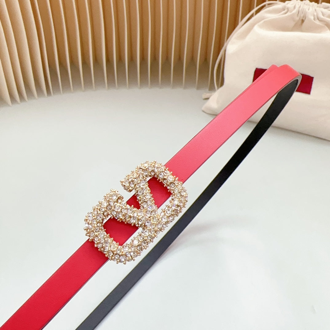 VL Belt 8mm Buckle Gold Diamond Leather Red Black - 30