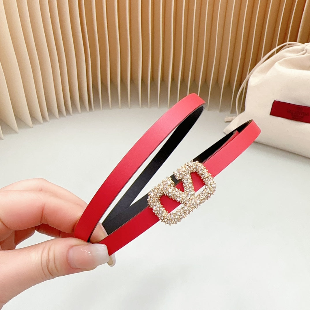 VL Belt 8mm Buckle Gold Diamond Leather Red Black - 30