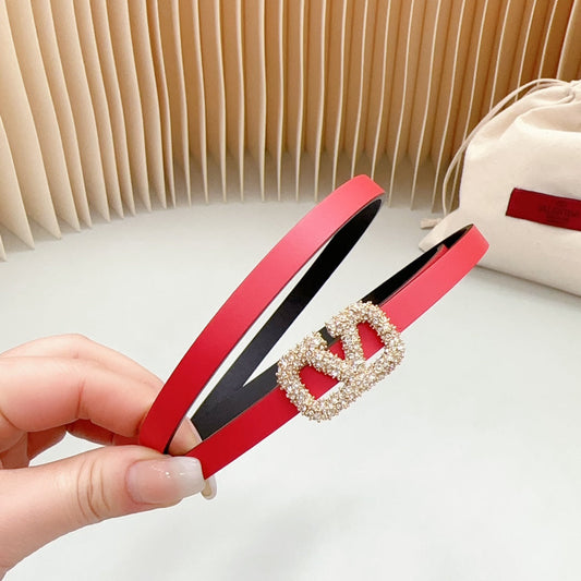 VL Belt 8mm Buckle Gold Diamond Leather Red Black - 30