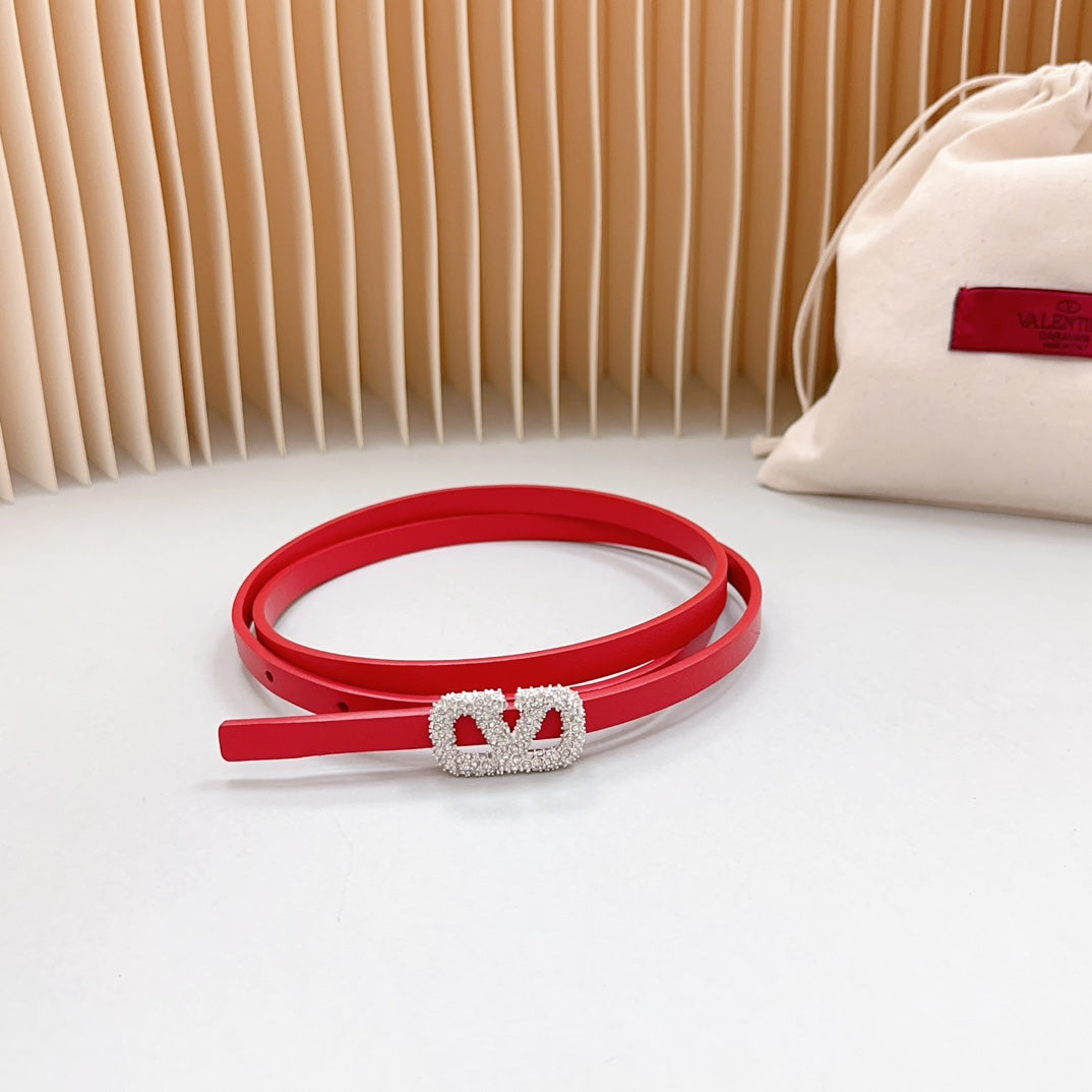 VL Belt 8mm Buckle Silver Diamond Leather Red - 30