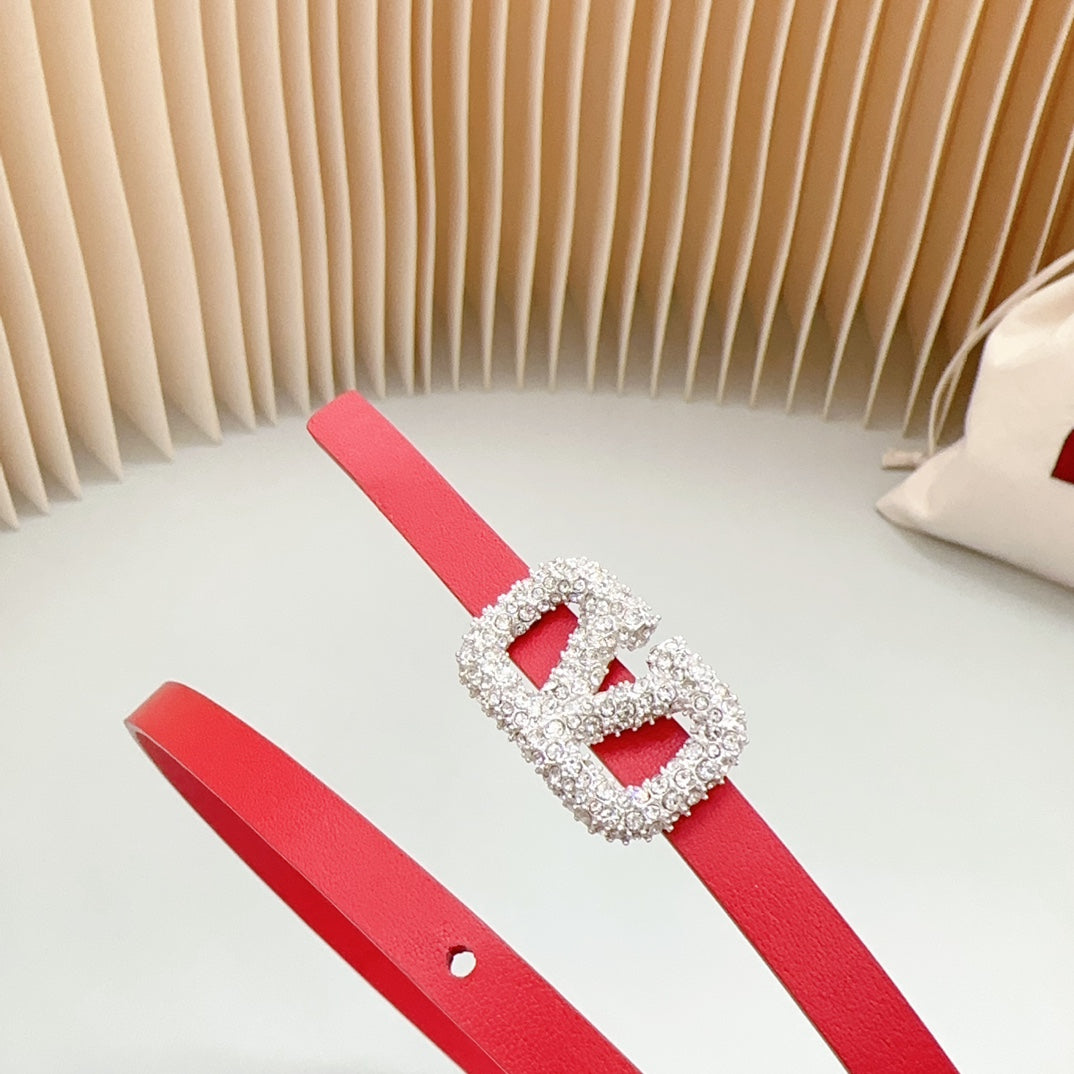 VL Belt 8mm Buckle Silver Diamond Leather Red - 30