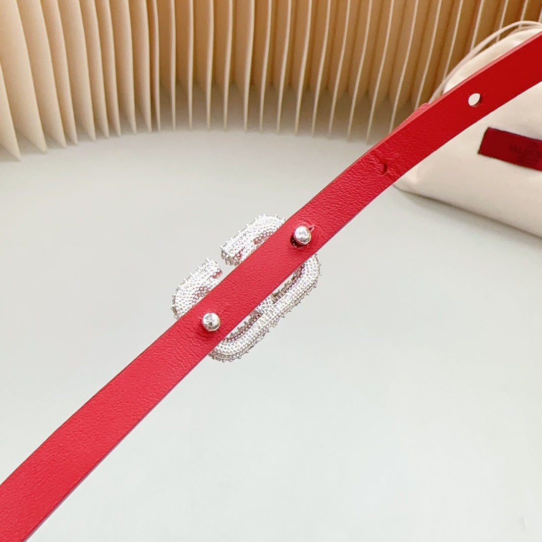 VL Belt 8mm Buckle Silver Diamond Leather Red - 30