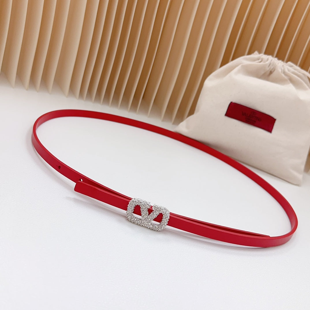 VL Belt 8mm Buckle Silver Diamond Leather Red - 30