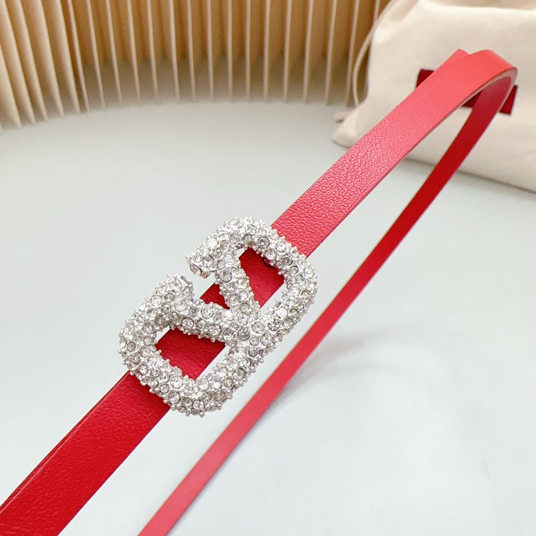 VL Belt 8mm Buckle Silver Diamond Leather Red - 30