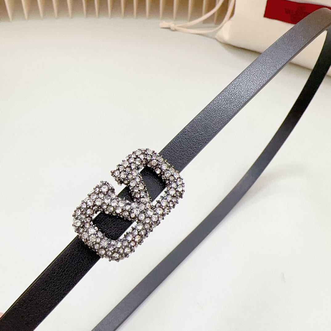 VL Belt 8mm Buckle Silver Diamond Leather Black - 30