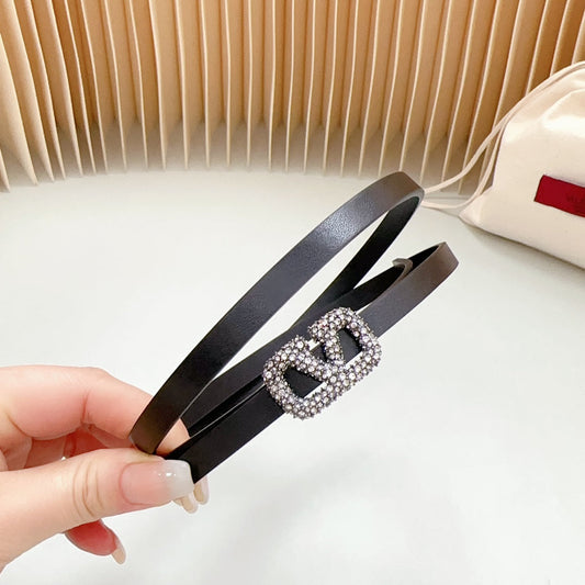 VL Belt 8mm Buckle Silver Diamond Leather Black - 30