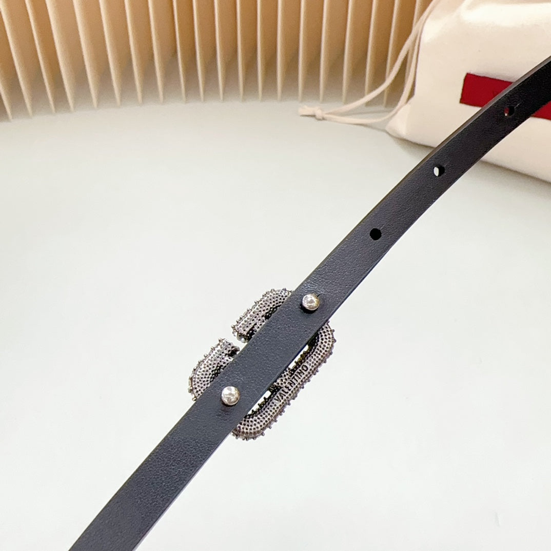 VL Belt 8mm Buckle Silver Diamond Leather Black - 30