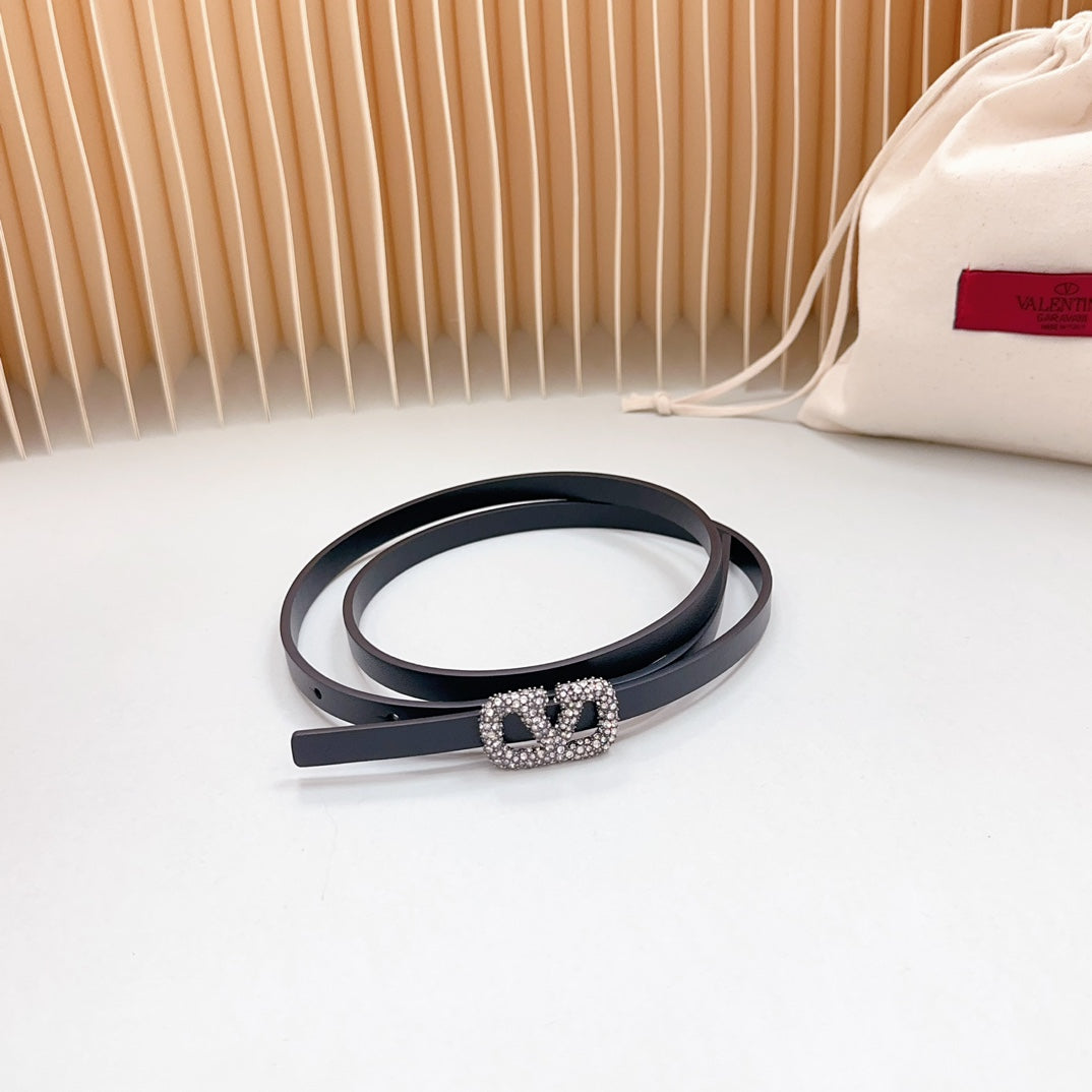 VL Belt 8mm Buckle Silver Diamond Leather Black - 30
