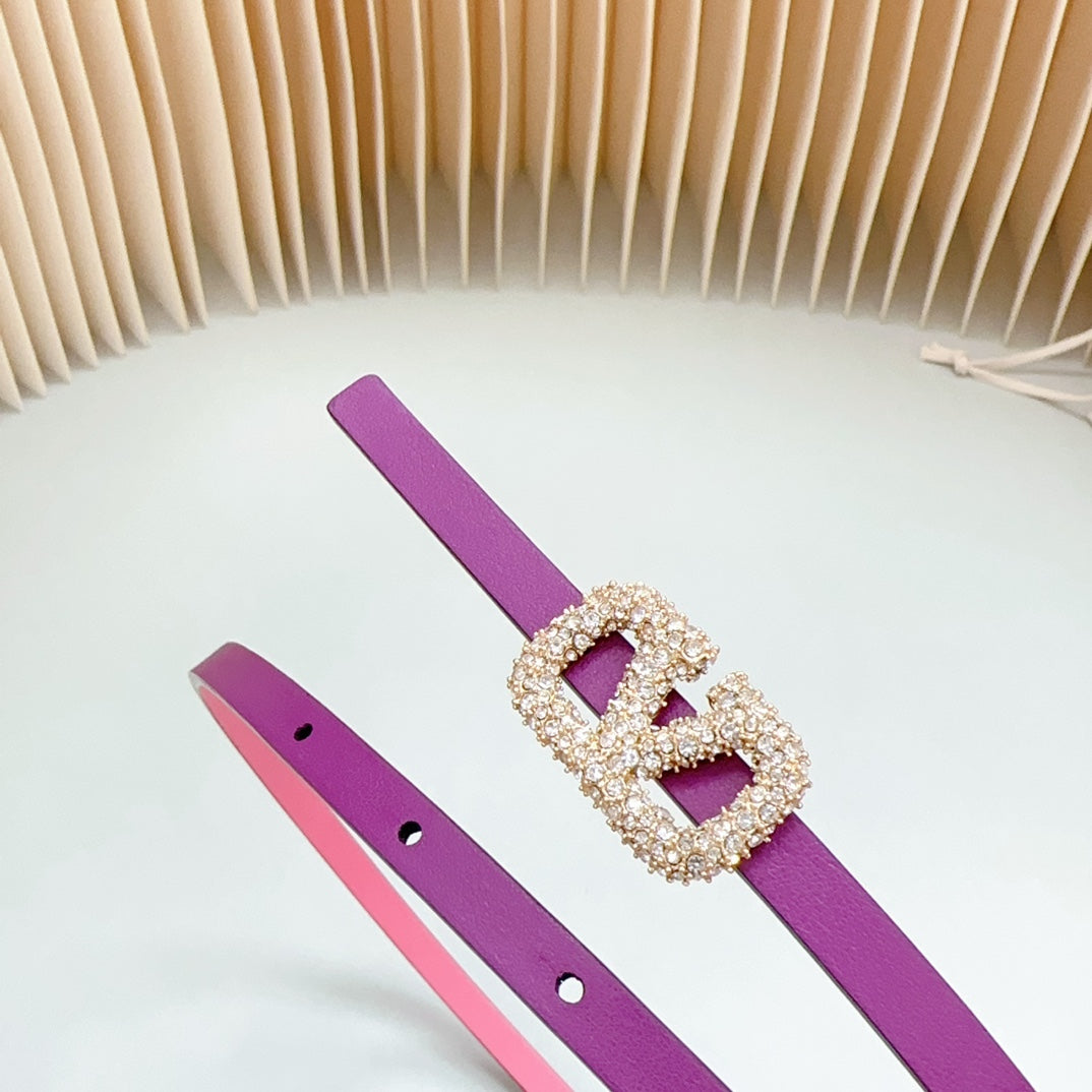 VL Belt 8mm Buckle Gold Diamond Leather Pink Purple - 30