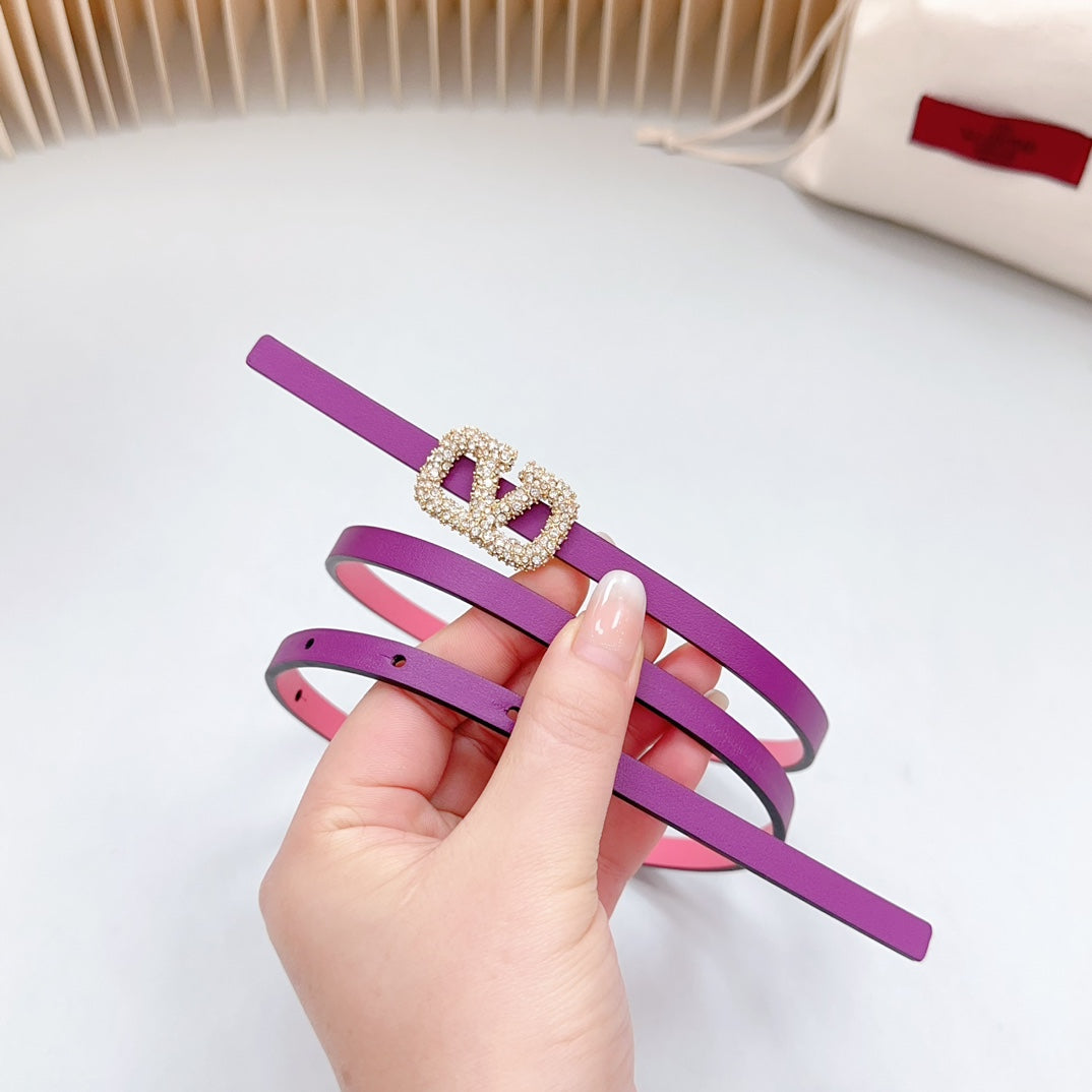 VL Belt 8mm Buckle Gold Diamond Leather Pink Purple - 30