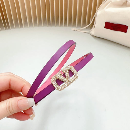 VL Belt 8mm Buckle Gold Diamond Leather Pink Purple - 30