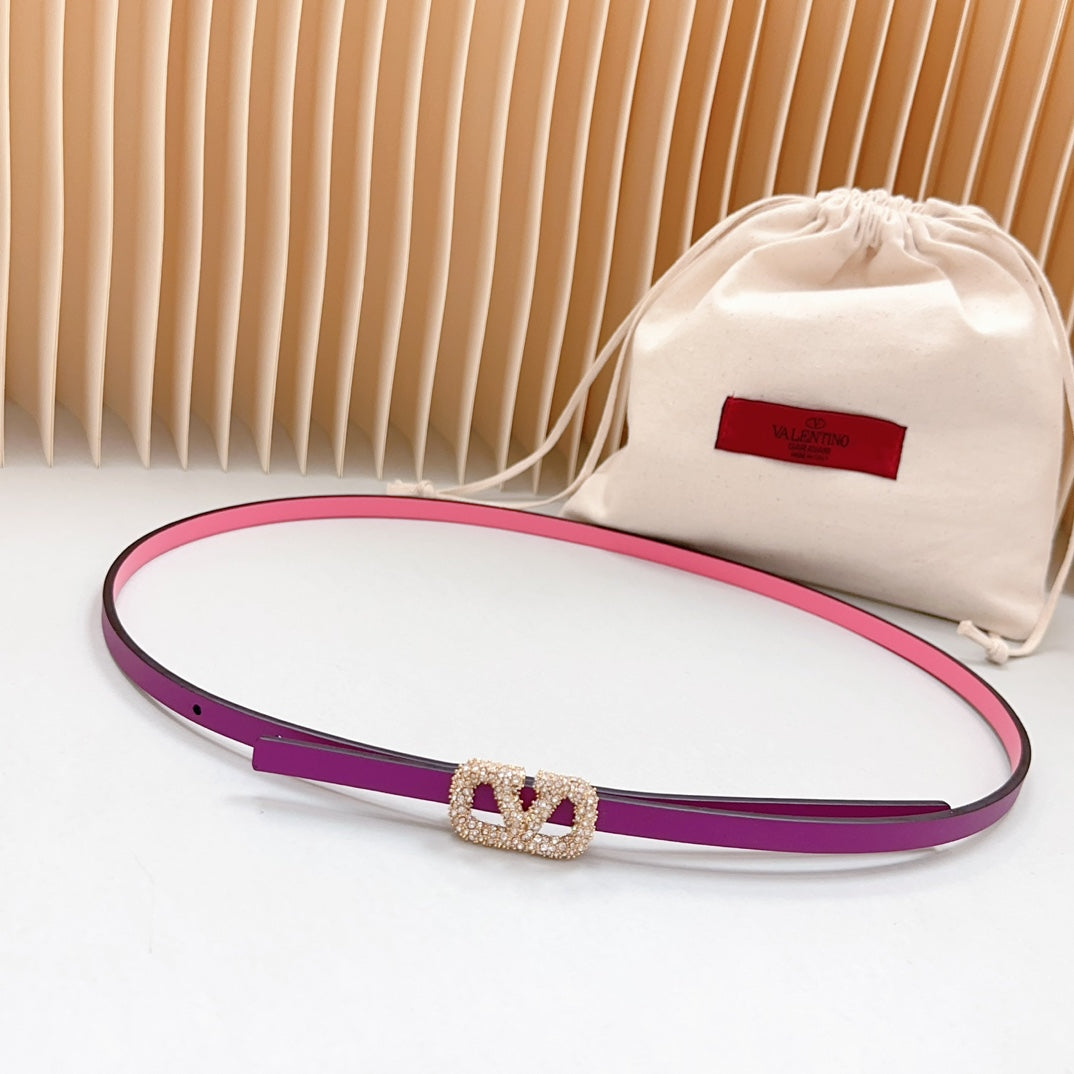 VL Belt 8mm Buckle Gold Diamond Leather Pink Purple - 30