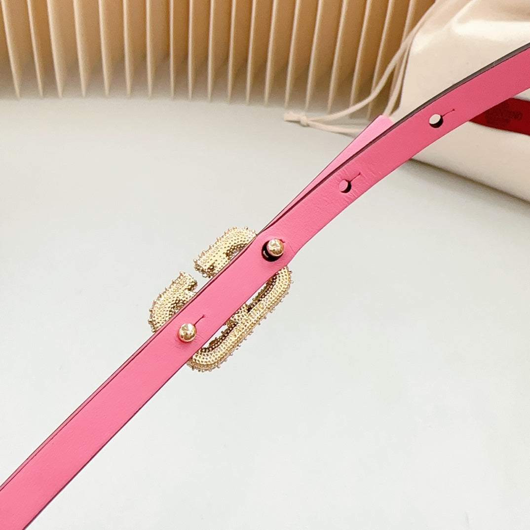 VL Belt 8mm Buckle Gold Diamond Leather Pink Purple - 30