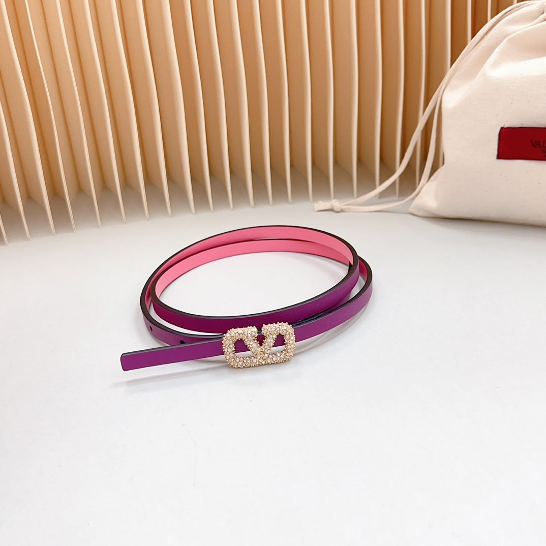 VL Belt 8mm Buckle Gold Diamond Leather Pink Purple - 30