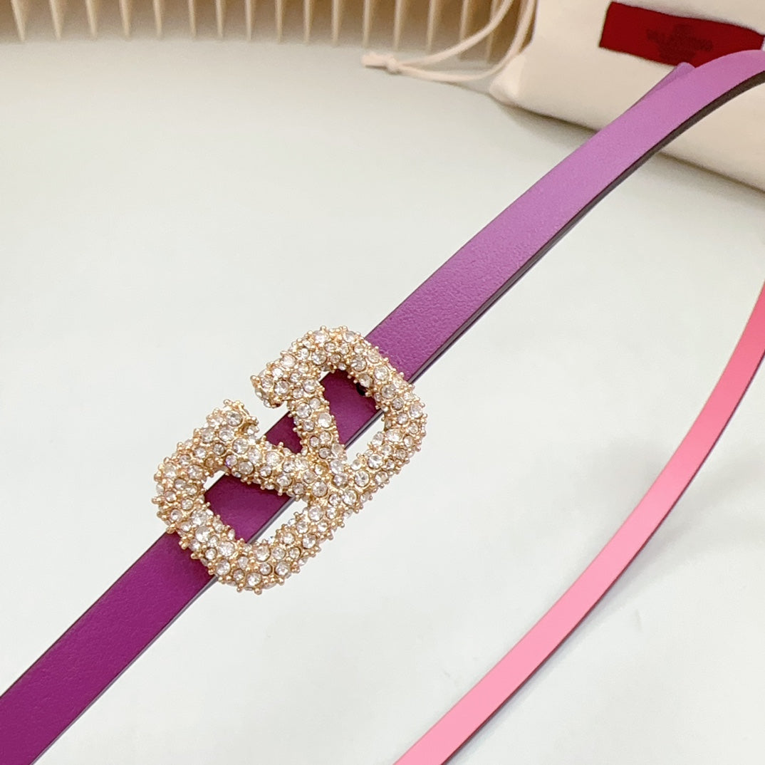 VL Belt 8mm Buckle Gold Diamond Leather Pink Purple - 30