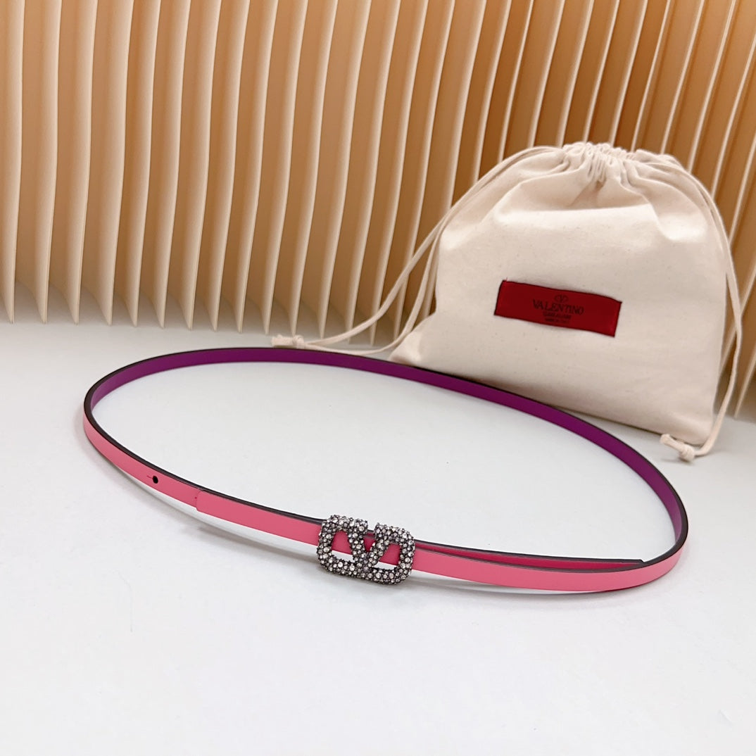 VL Belt 8mm Buckle Silver Diamond Leather Pink Purple - 30