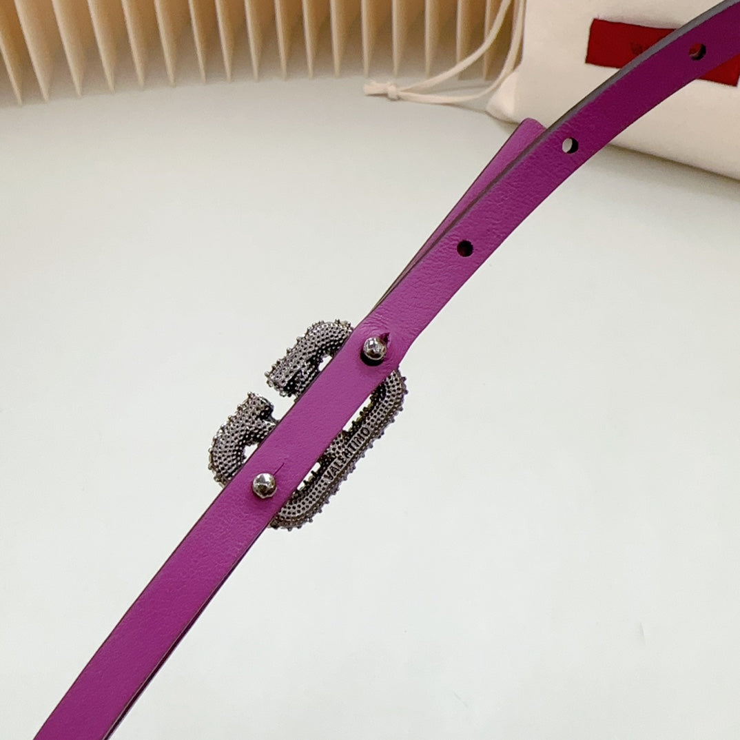 VL Belt 8mm Buckle Silver Diamond Leather Pink Purple - 30