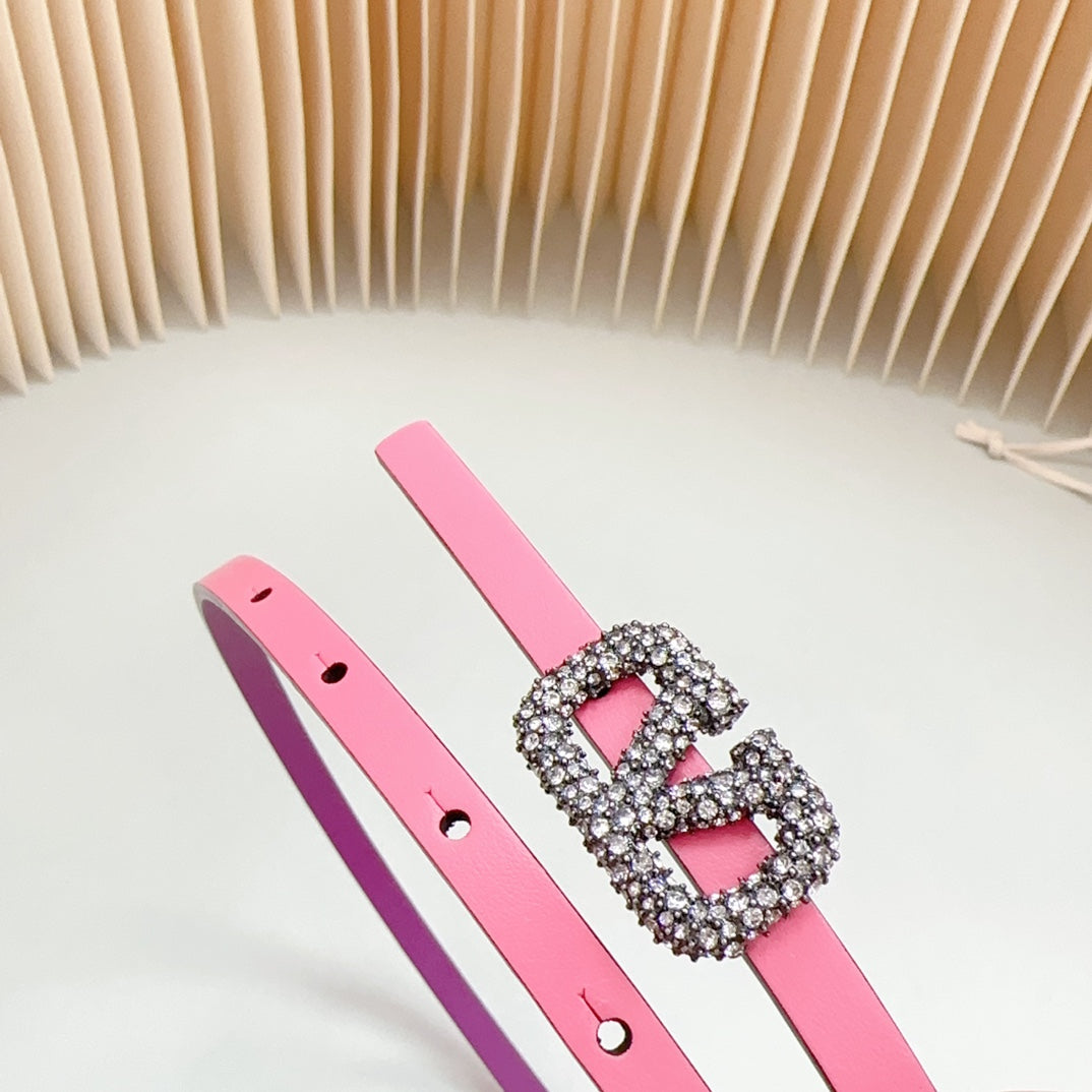VL Belt 8mm Buckle Silver Diamond Leather Pink Purple - 30