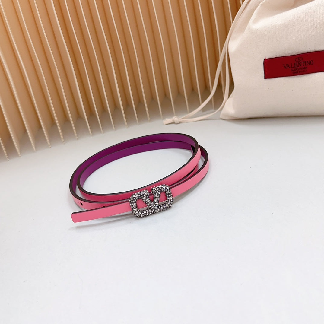 VL Belt 8mm Buckle Silver Diamond Leather Pink Purple - 30