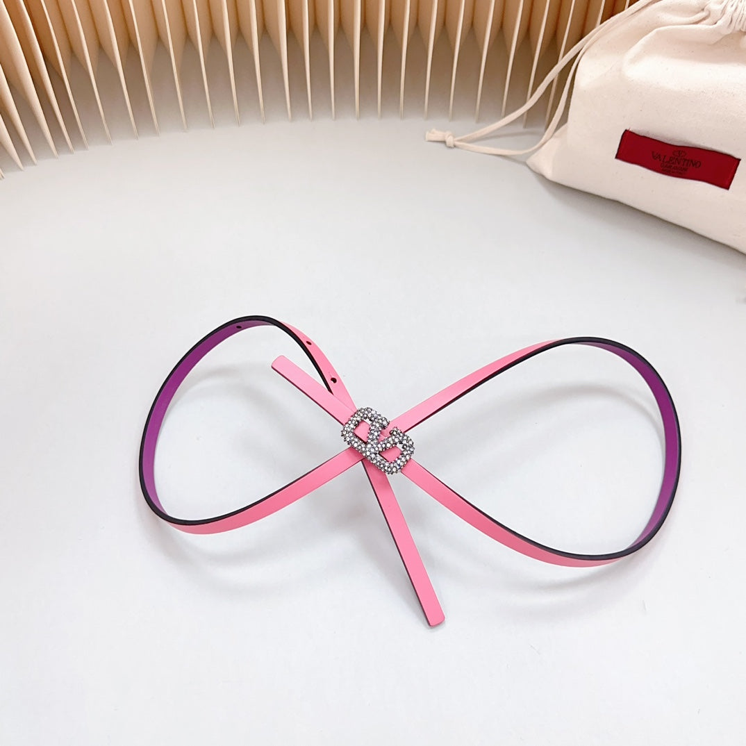 VL Belt 8mm Buckle Silver Diamond Leather Pink Purple - 30