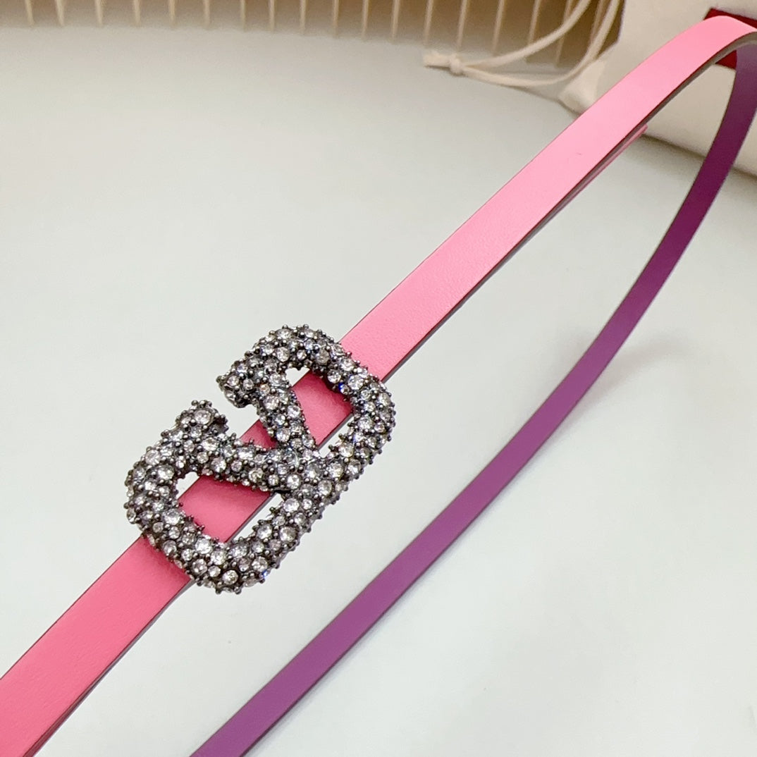 VL Belt 8mm Buckle Silver Diamond Leather Pink Purple - 30
