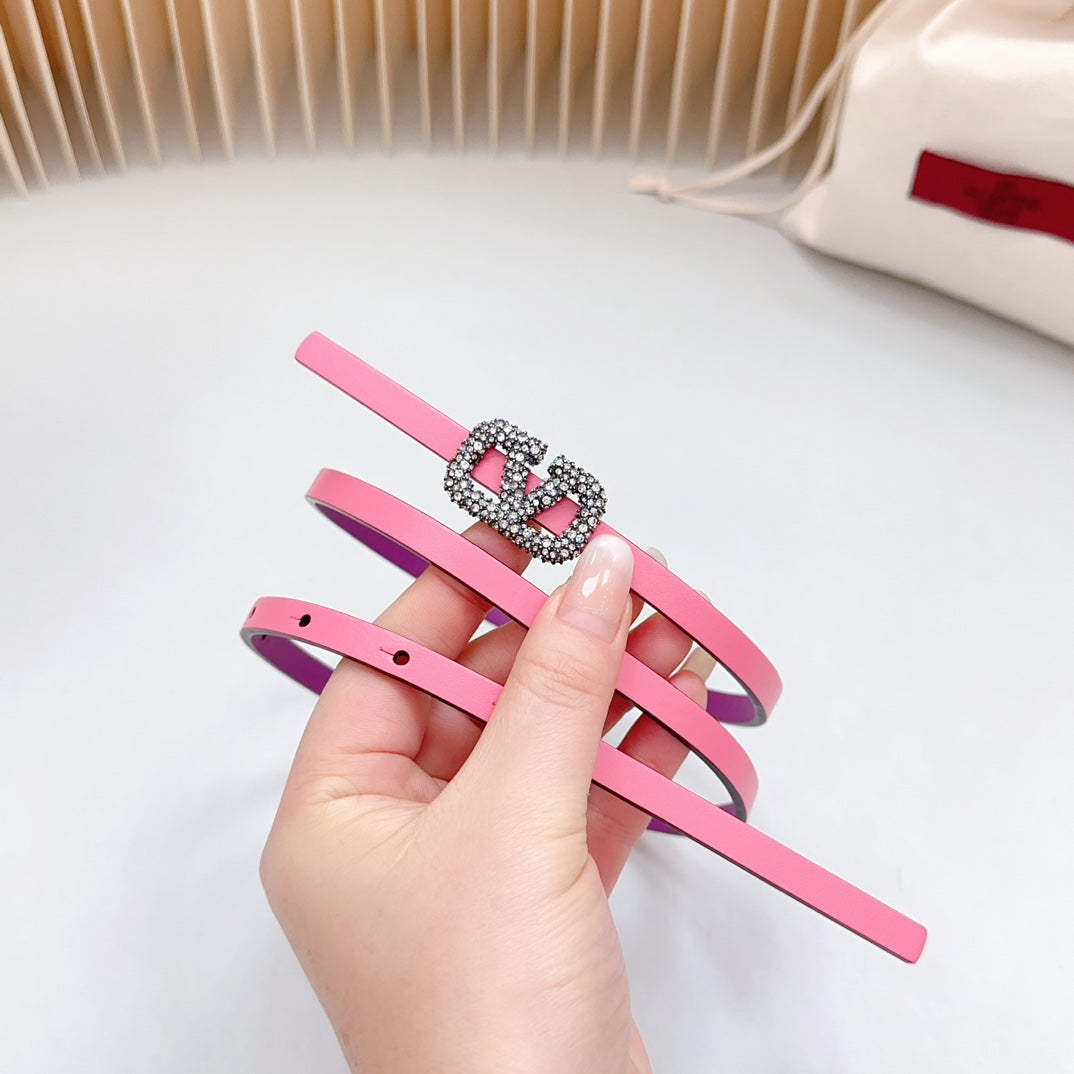 VL Belt 8mm Buckle Silver Diamond Leather Pink Purple - 30