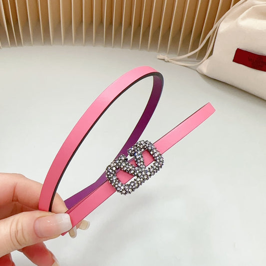 VL Belt 8mm Buckle Silver Diamond Leather Pink Purple - 30