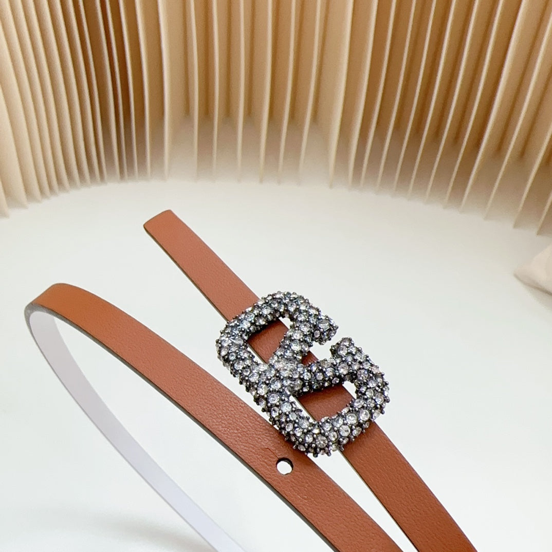 VL Belt 8mm Buckle Silver Diamond Leather Tan White - 30