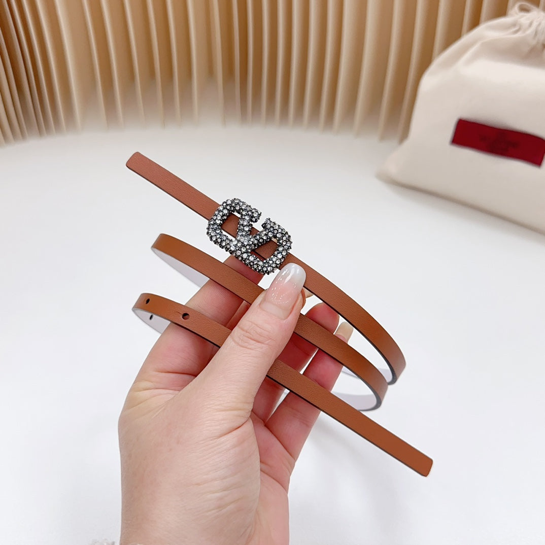 VL Belt 8mm Buckle Silver Diamond Leather Tan White - 30