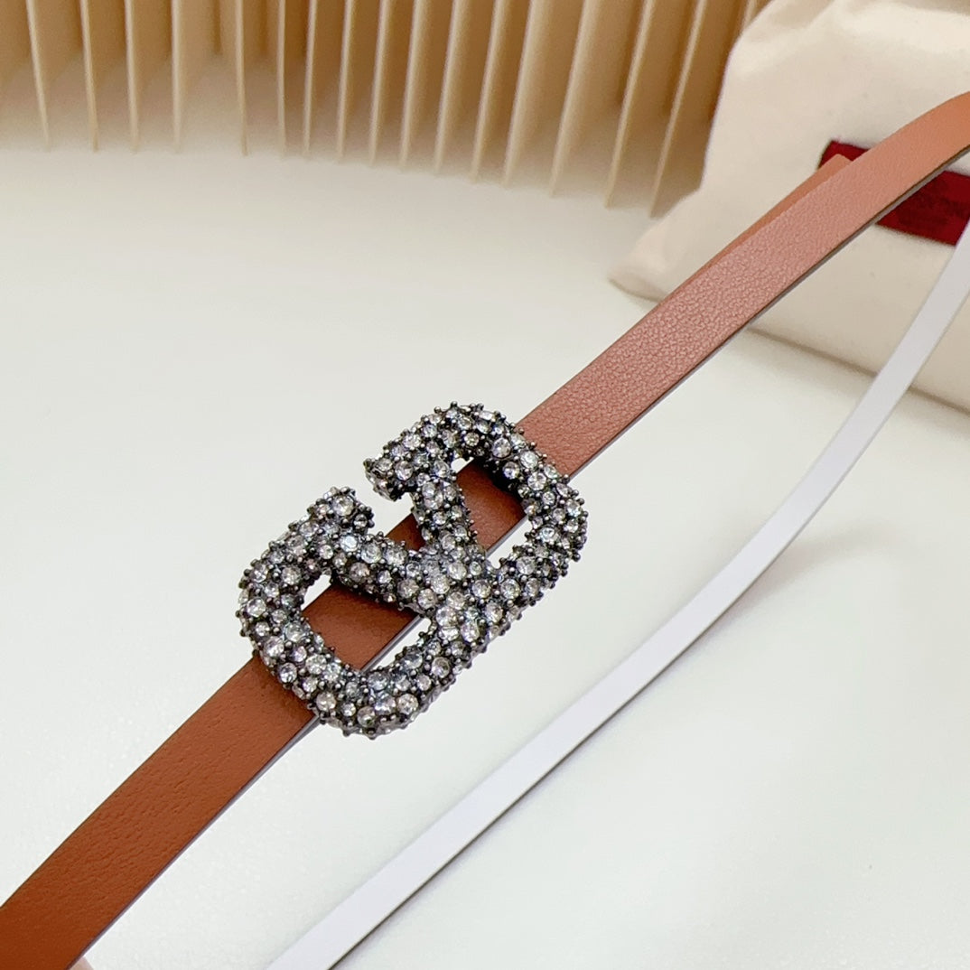 VL Belt 8mm Buckle Silver Diamond Leather Tan White - 30
